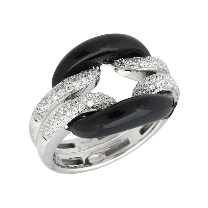 Damiani D-Lace 18ct White Gold 0.42cttw Diamond and Onyx Ring - Ring Size M