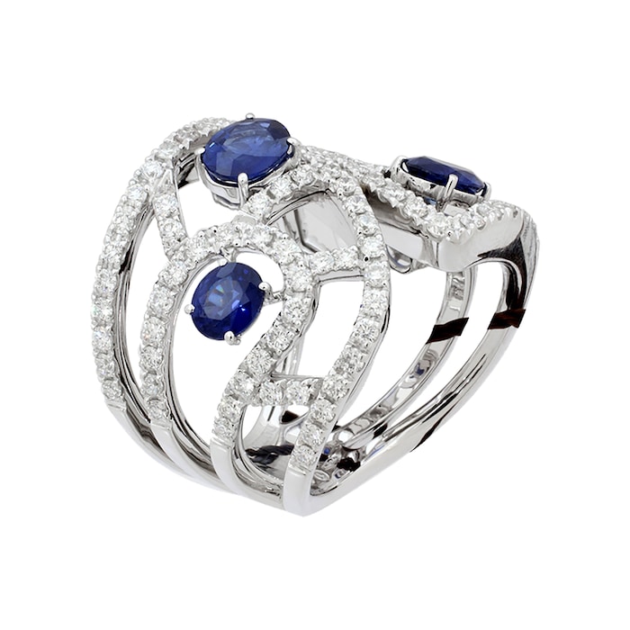 Damiani Battito 18ct White Gold 1.51cttw Diamond and Sapphire Ring - Ring Size M