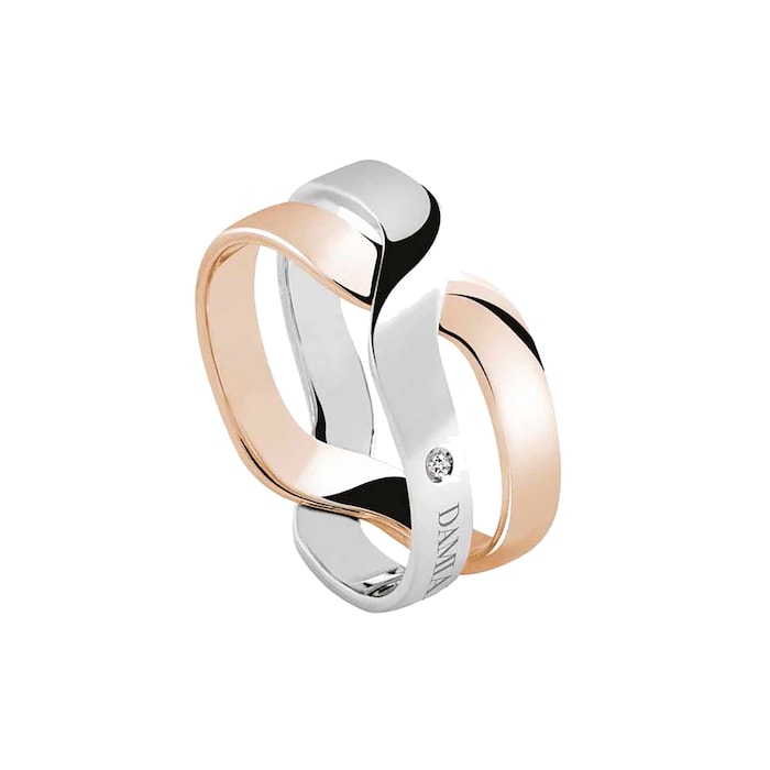 Damiani Baci 18ct White and Rose Gold Diamond Ring - Ring Size M.5