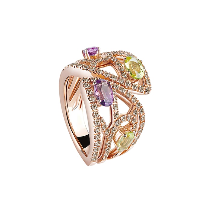 Damiani Battito 18ct Rose Gold 0.71cttw Diamond Amethyst and Peridot Ring - Ring Size N.5