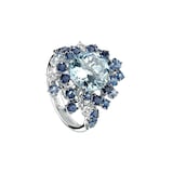Damiani Anima 18ct White Gold 0.14cttw Diamond Aquamarine and Sapphire Ring - Ring Size L