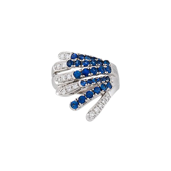 Damiani 18ct White Gold 0.35cttw Diamond and Sapphire Ring - Ring Size O