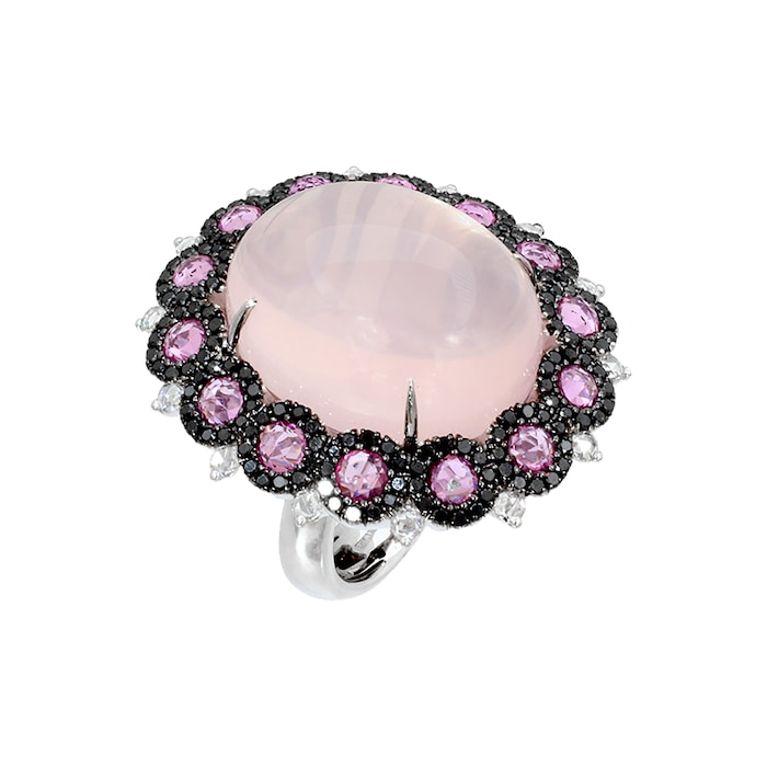 Damiani 18ct White Gold Pink Sapphire Quartz and Diamond Ring - Ring Size O