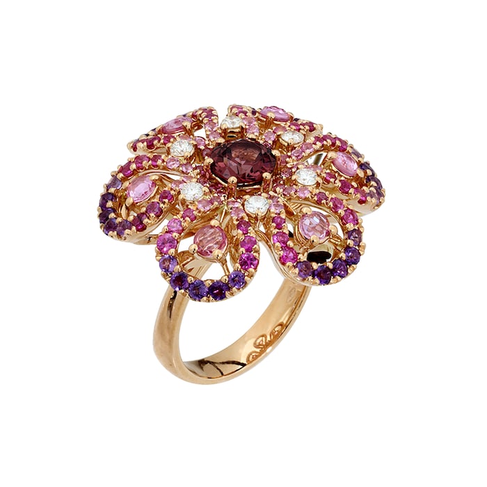 Damiani Ibisco 18ct Yellow Gold Pink Sapphire and 0.24cttw Diamond Ring - Ring Size N