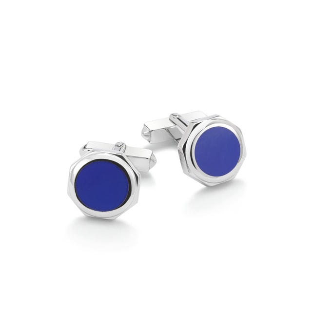 Mappin & Webb Albany Sterling Silver And Enamel Cufflinks