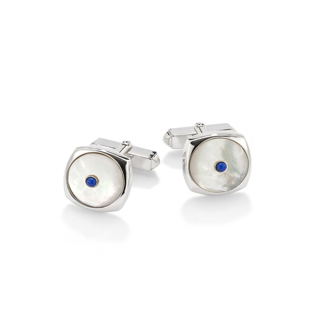 Mappin & Webb Albany sterling silver mother of pearl and sapphire cufflinks