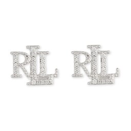 37040092 - Lauren By Ralph Lauren Sterling Silver Crystal Logo Stud Earrings