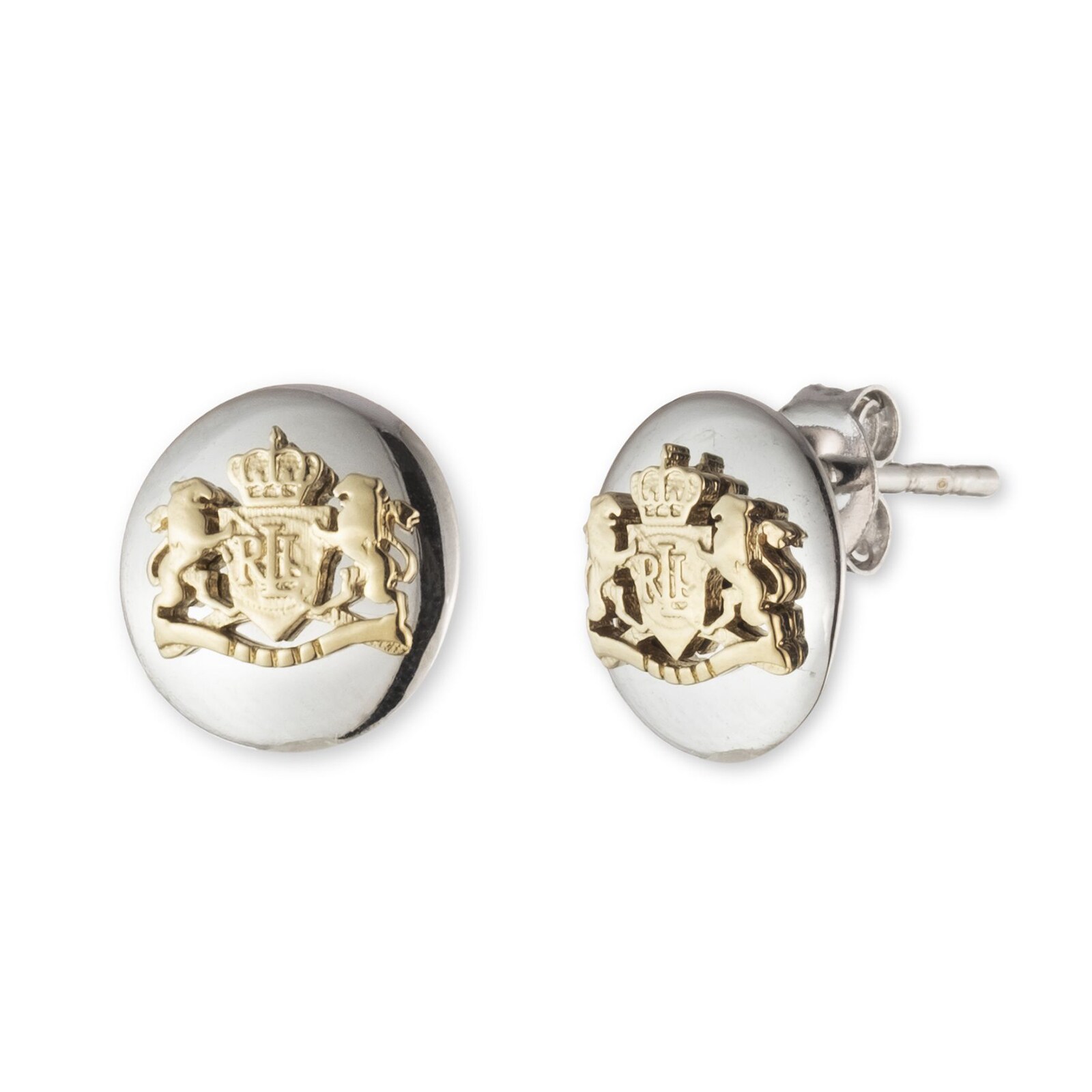 Lauren By Ralph Lauren Lauren By Ralph Lauren Sterling Silver Two Toned Crest Stud Earrings