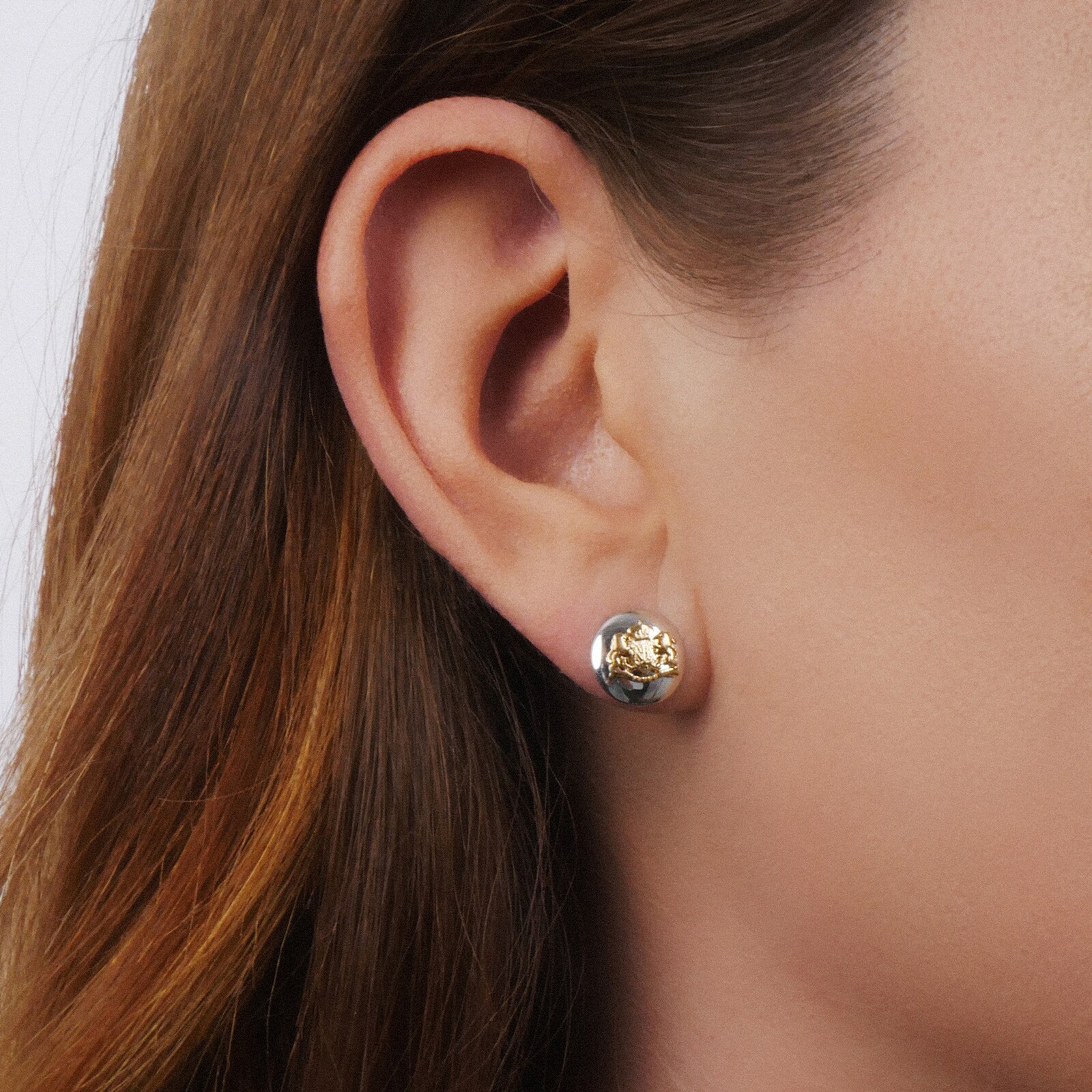 Lauren By Ralph Lauren Lauren By Ralph Lauren Sterling Silver Two Toned Crest Stud Earrings