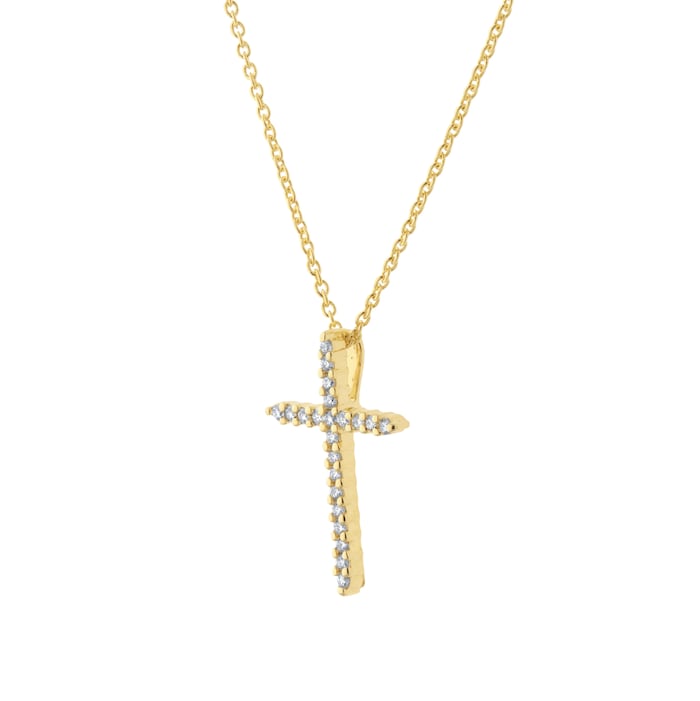 Roberto Coin Tiny Treasures 18ct Yellow Gold 0.10ct Diamond Cross Necklace
