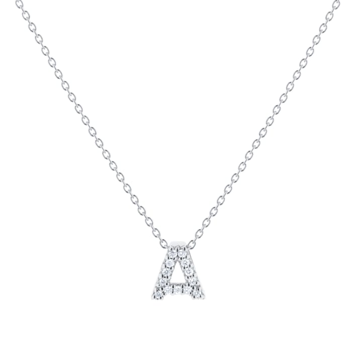 Roberto Coin Tiny Treasures 18ct White Gold 0.06ct Love Letter A Necklace