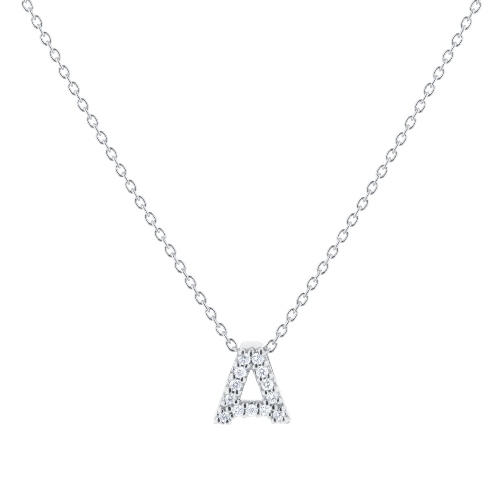 Roberto Coin Tiny Treasures 18ct White Gold 0.06ct Love Letter A Necklace