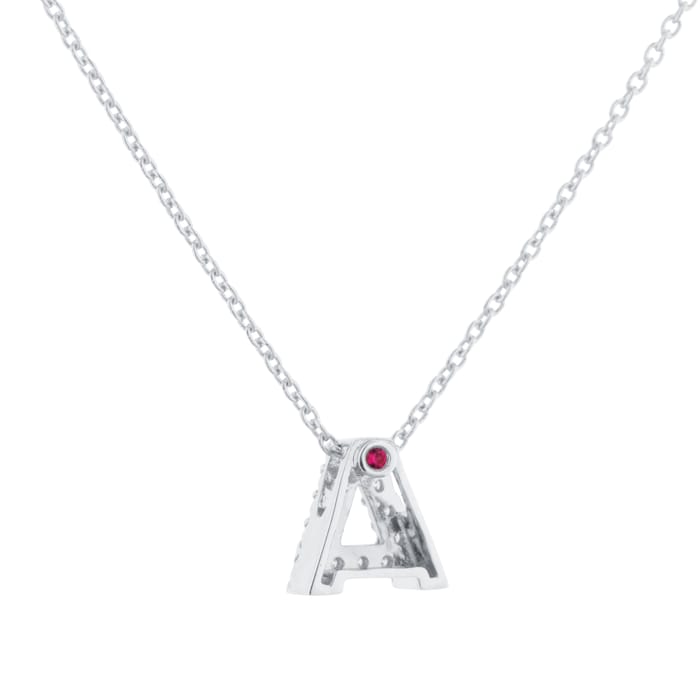 Roberto Coin Tiny Treasures 18ct White Gold 0.06ct Love Letter A Necklace