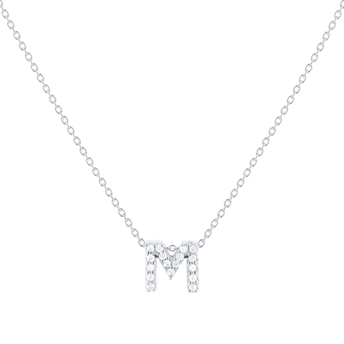 Roberto Coin Tiny Treasures 18ct White Gold 0.08ct Love Letter M Necklace