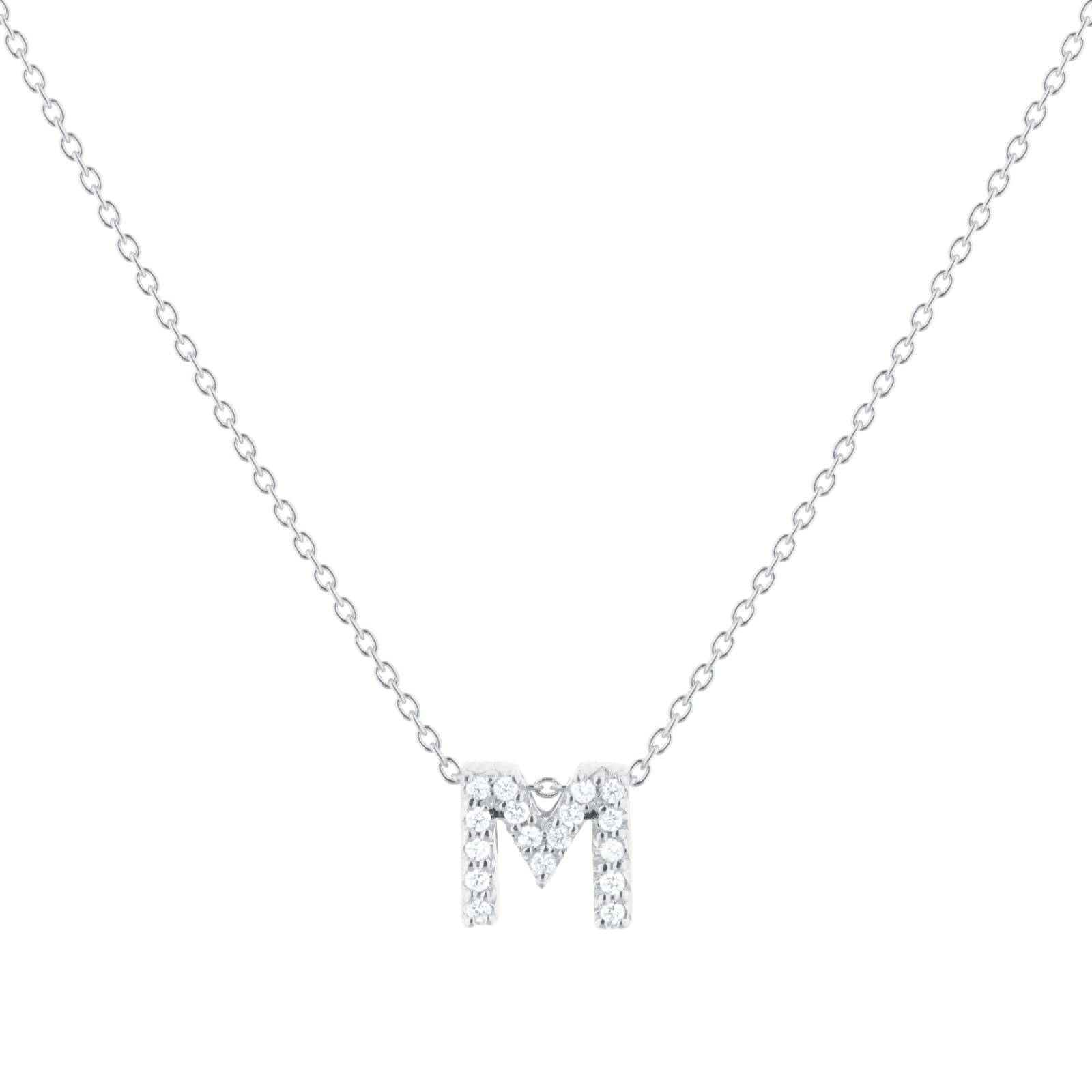 Roberto Coin Tiny Treasures 18ct White Gold 0.08ct Love Letter M Necklace