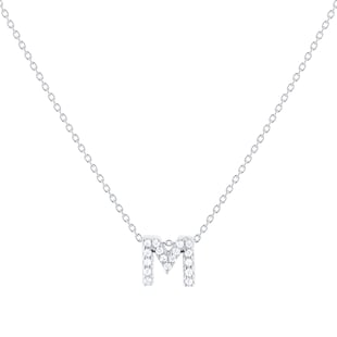 Roberto Coin Tiny Treasures 18ct White Gold 0.08ct Love Letter M Necklace