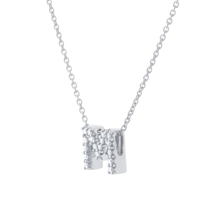 Roberto Coin Tiny Treasures 18ct White Gold 0.08ct Love Letter M Necklace