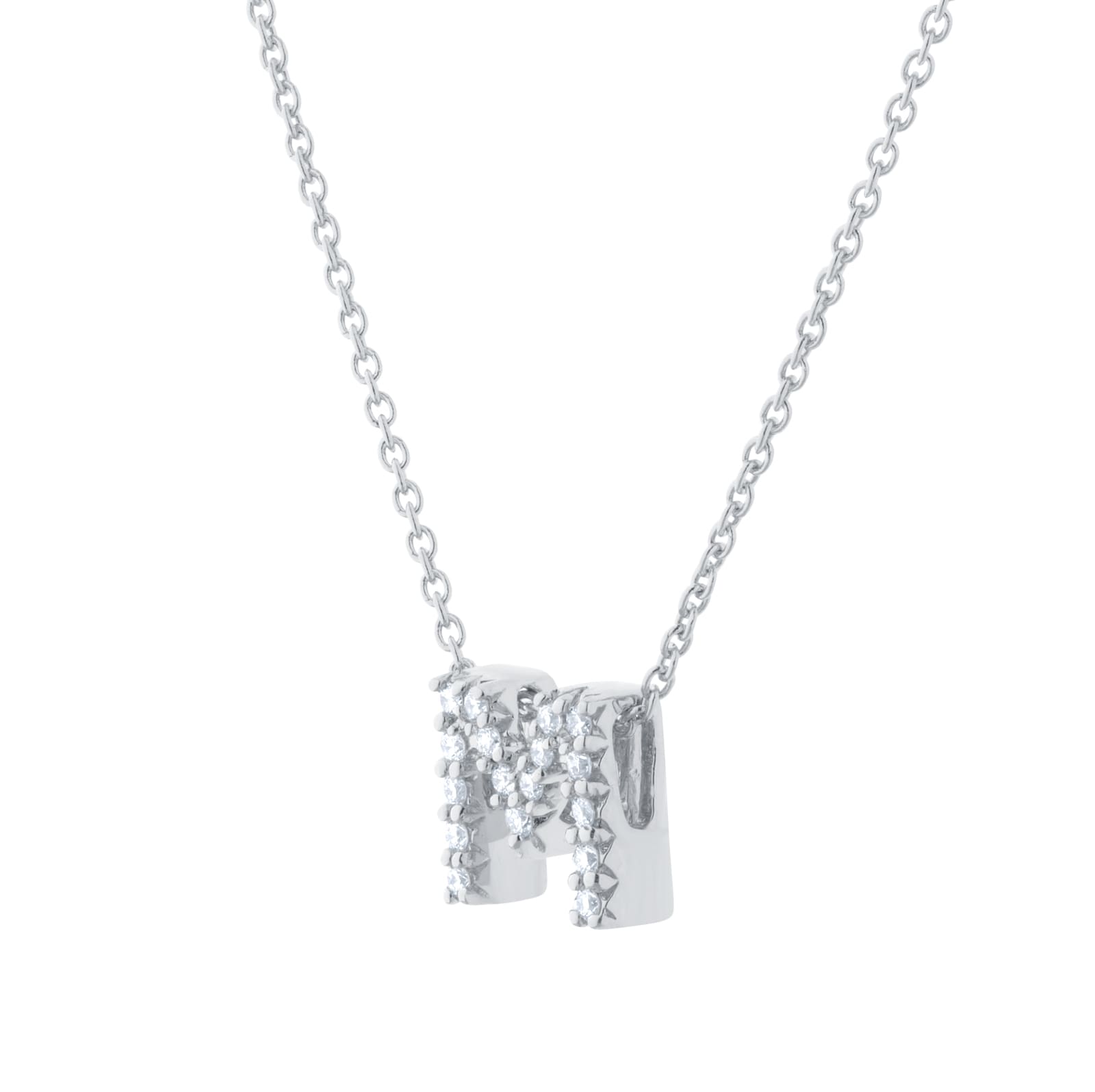 Roberto Coin Tiny Treasures 18ct White Gold 0.08ct Love Letter M Necklace