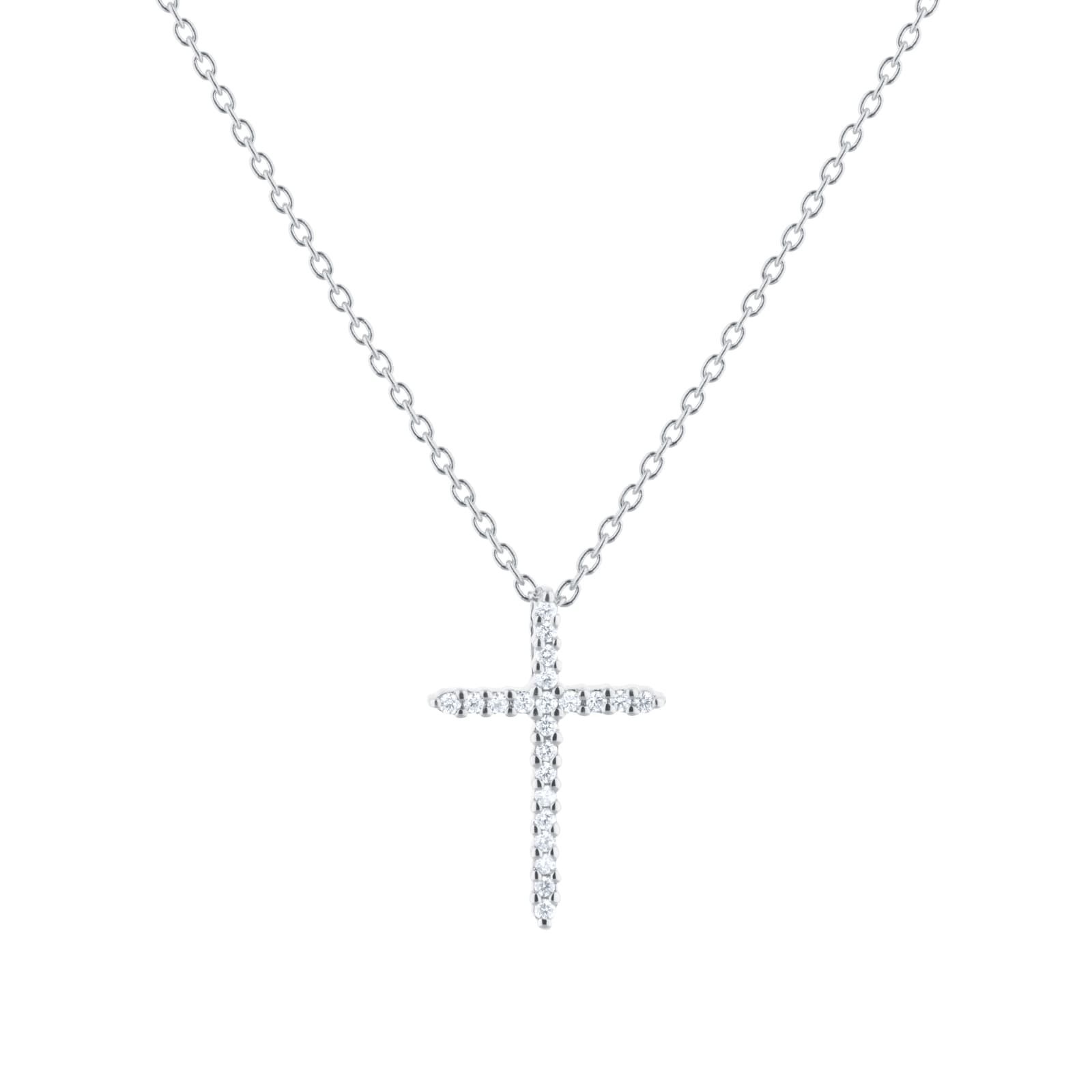 Roberto Coin Tiny Treasures 18ct White Gold 0.10ct Diamond Cross Necklace