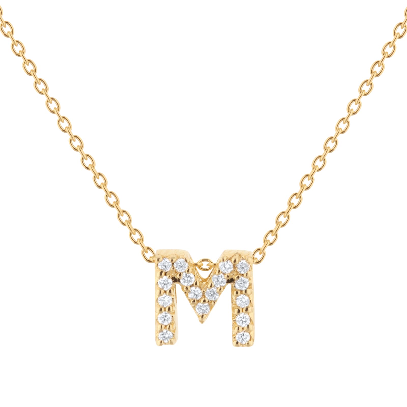 Roberto Coin Tiny Treasures 18ct Yellow Gold 0.08ct Love Letter M Necklace Roberto Coin Tiny Treasures 18ct Yellow Gold 0.08ct Love Letter M Necklace