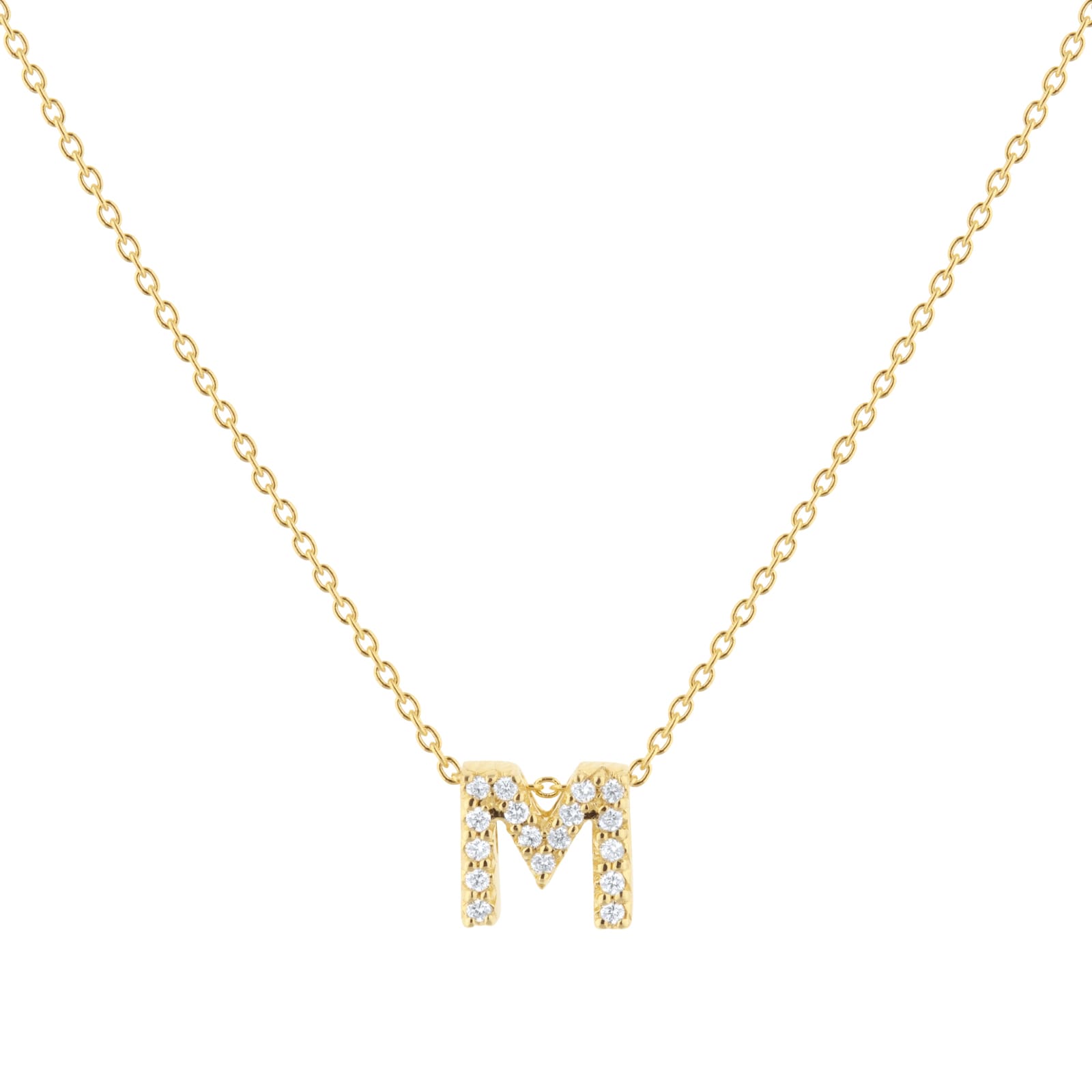 Roberto Coin Tiny Treasures 18ct Yellow Gold 0.08ct Love Letter M Necklace