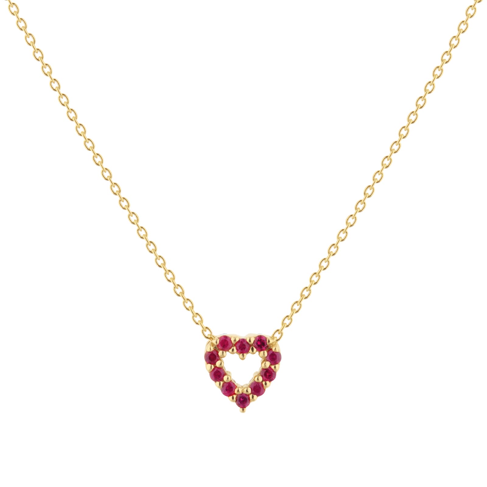 Roberto Coin Tiny Treasures 18ct Yellow Gold 0.10ct Diamond & 0.10ct Ruby Heart Necklace