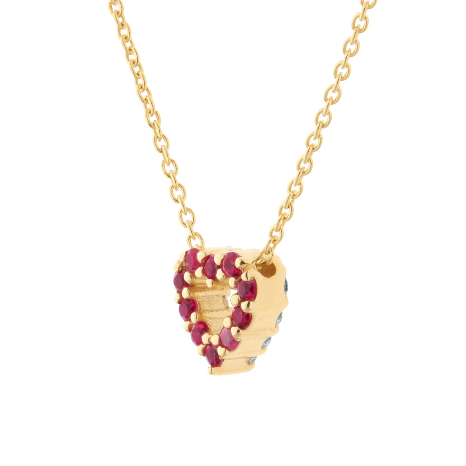 Roberto Coin Tiny Treasures 18ct Yellow Gold 0.10ct Diamond & 0.10ct Ruby Heart Necklace Roberto Coin Tiny Treasures 18ct Yellow Gold 0.10ct Diamond & 0.10ct Ruby Heart Necklace
