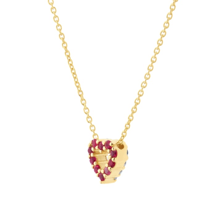 Roberto Coin Tiny Treasures 18ct Yellow Gold 0.10ct Diamond & 0.10ct Ruby Heart Necklace