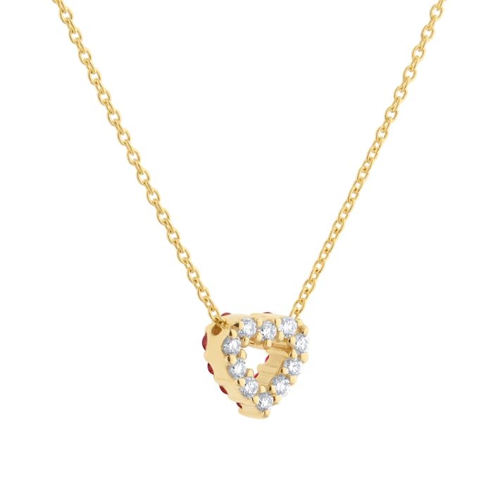 Roberto Coin Tiny Treasures 18ct Yellow Gold 0.10ct Diamond & 0.10ct Ruby Heart Necklace
