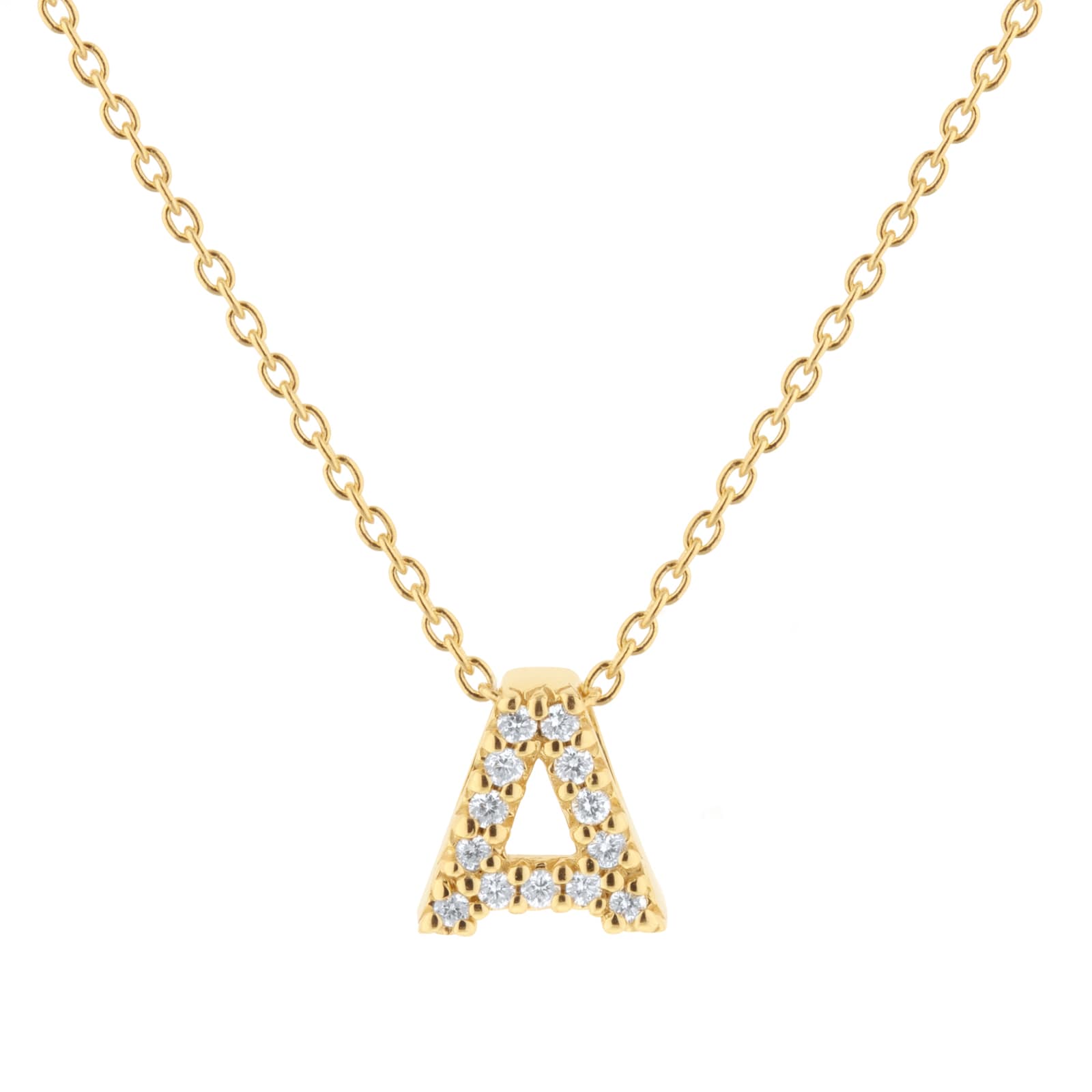 Roberto Coin Tiny Treasures 18ct Yellow Gold 0.06ct Love Letter A Necklace Roberto Coin Tiny Treasures 18ct Yellow Gold 0.06ct Love Letter A Necklace