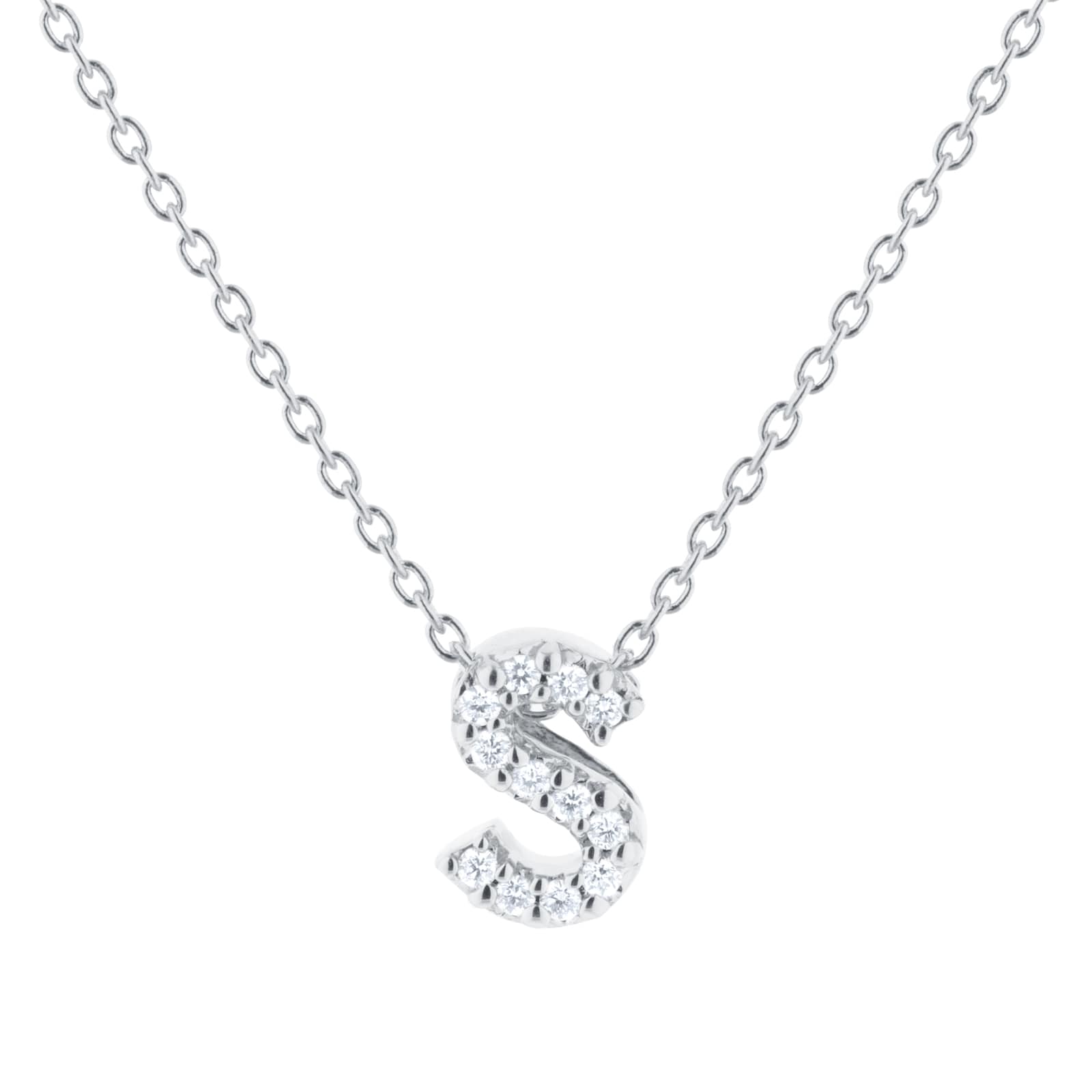 Roberto Coin Tiny Treasures 18ct White Gold 0.05ct Love Letter S Necklace Roberto Coin Tiny Treasures 18ct White Gold 0.05ct Love Letter S Necklace