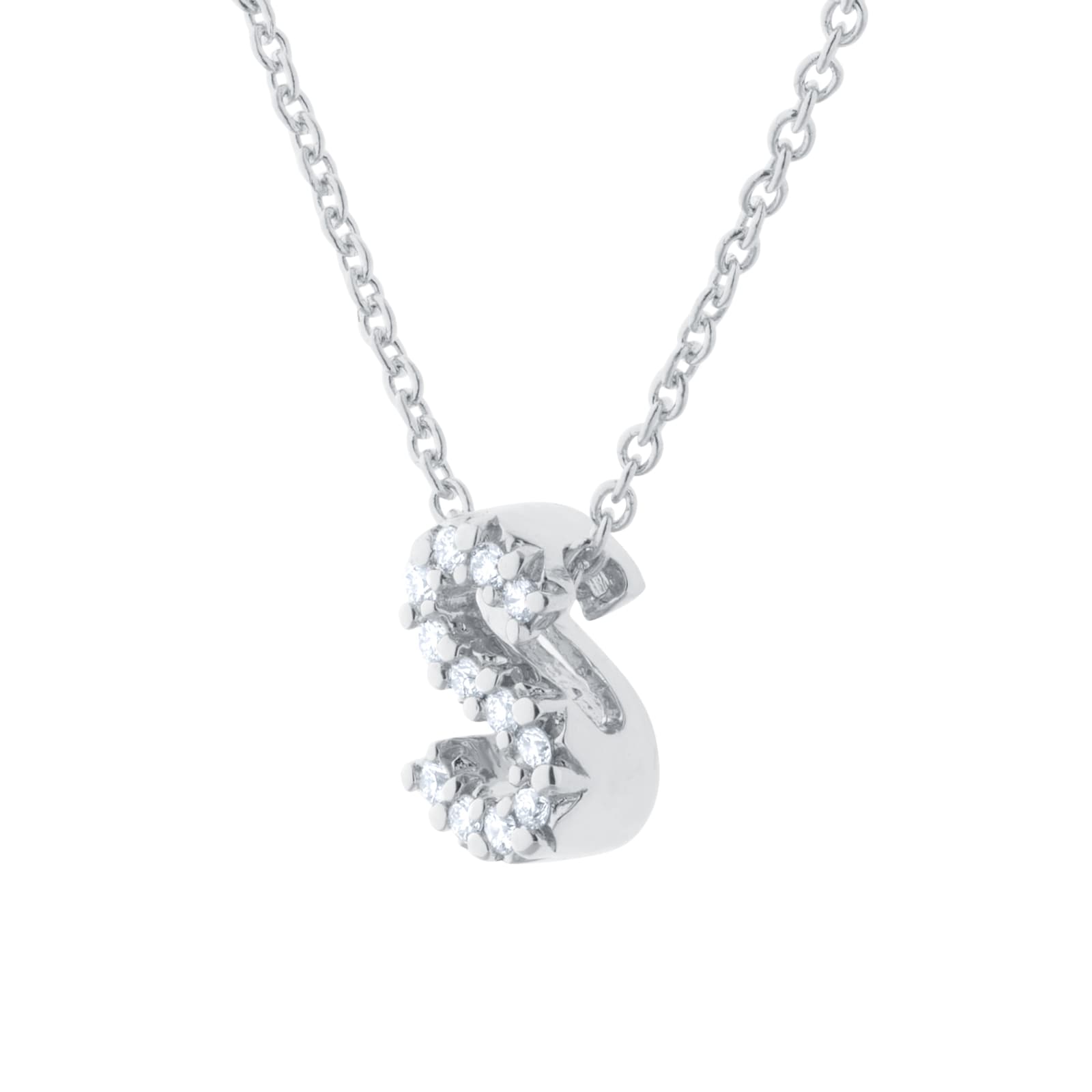 Roberto Coin Tiny Treasures 18ct White Gold 0.05ct Love Letter S Necklace Roberto Coin Tiny Treasures 18ct White Gold 0.05ct Love Letter S Necklace