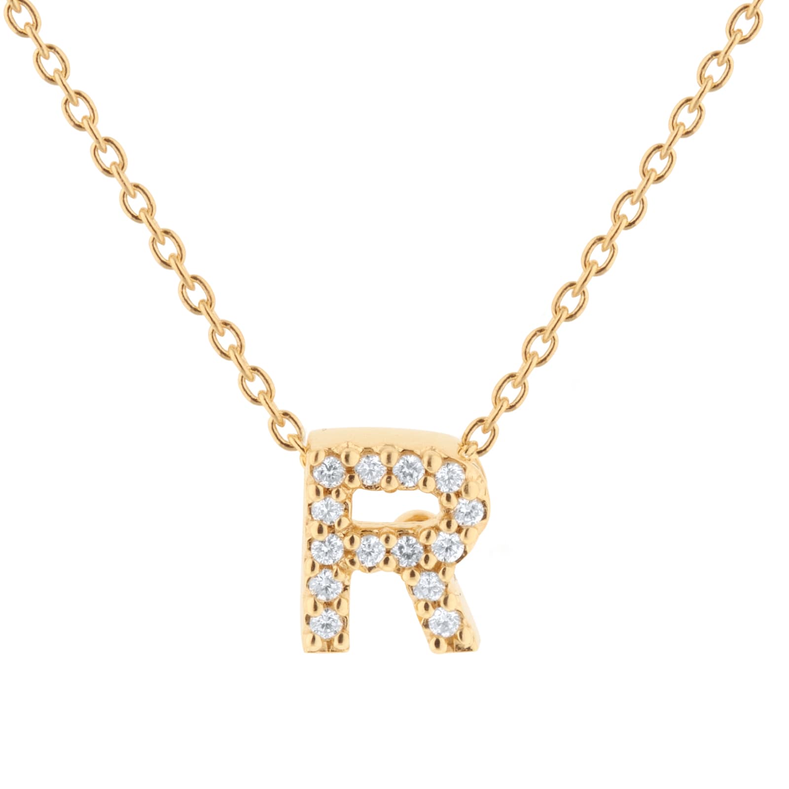 Roberto Coin Tiny Treasures 18ct Yellow Gold 0.06ct Love Letter R Necklace Roberto Coin Tiny Treasures 18ct Yellow Gold 0.06ct Love Letter R Necklace