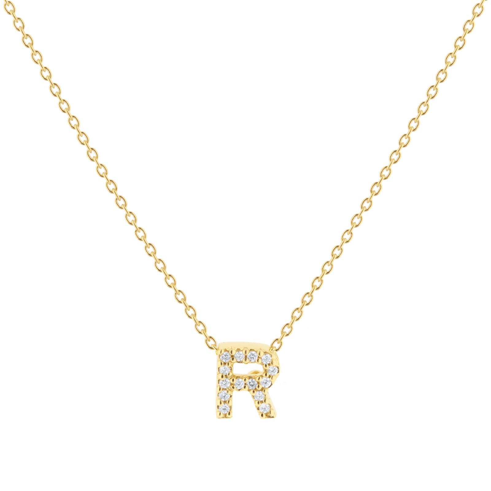 Roberto Coin Tiny Treasures 18ct Yellow Gold 0.06ct Love Letter R Necklace