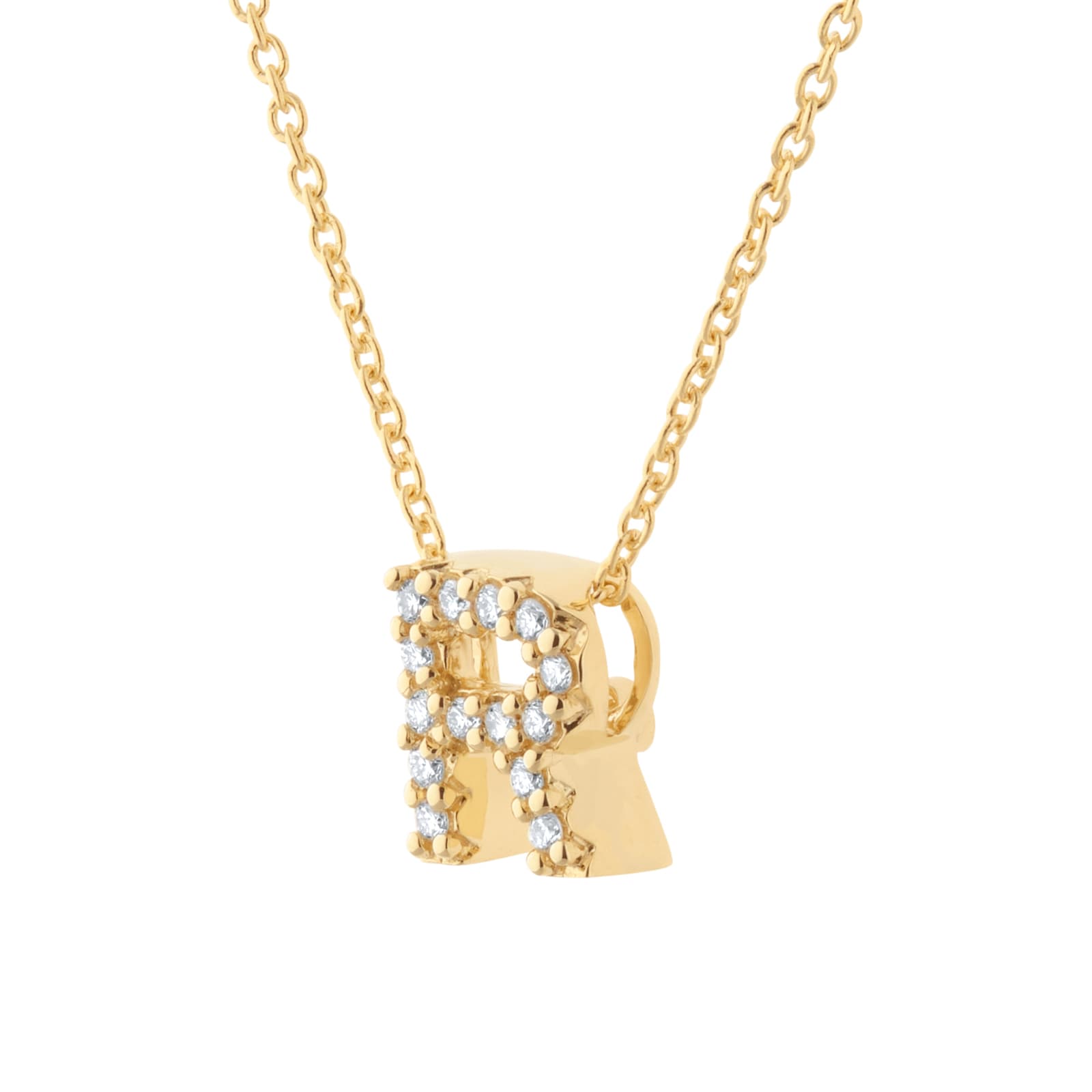 Roberto Coin Tiny Treasures 18ct Yellow Gold 0.06ct Love Letter R Necklace Roberto Coin Tiny Treasures 18ct Yellow Gold 0.06ct Love Letter R Necklace