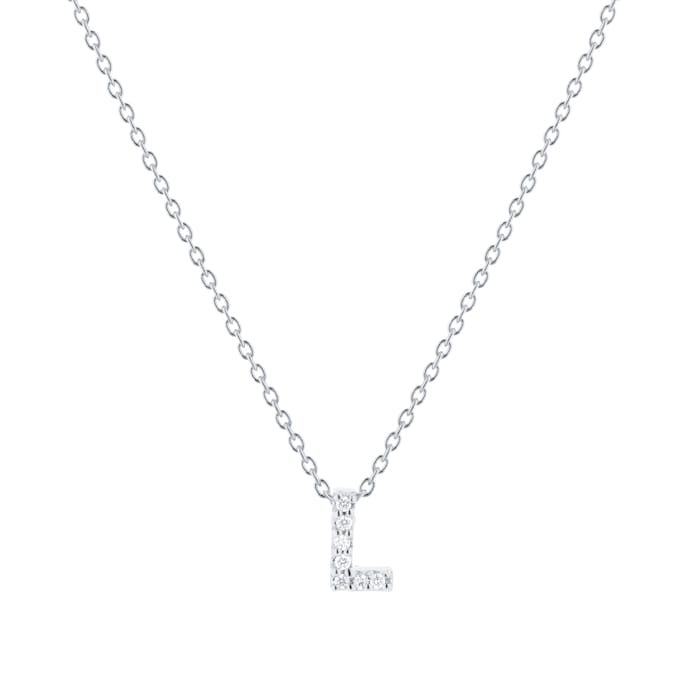 Roberto Coin Tiny Treasures 18ct White Gold 0.03ct Love Letter L Necklace