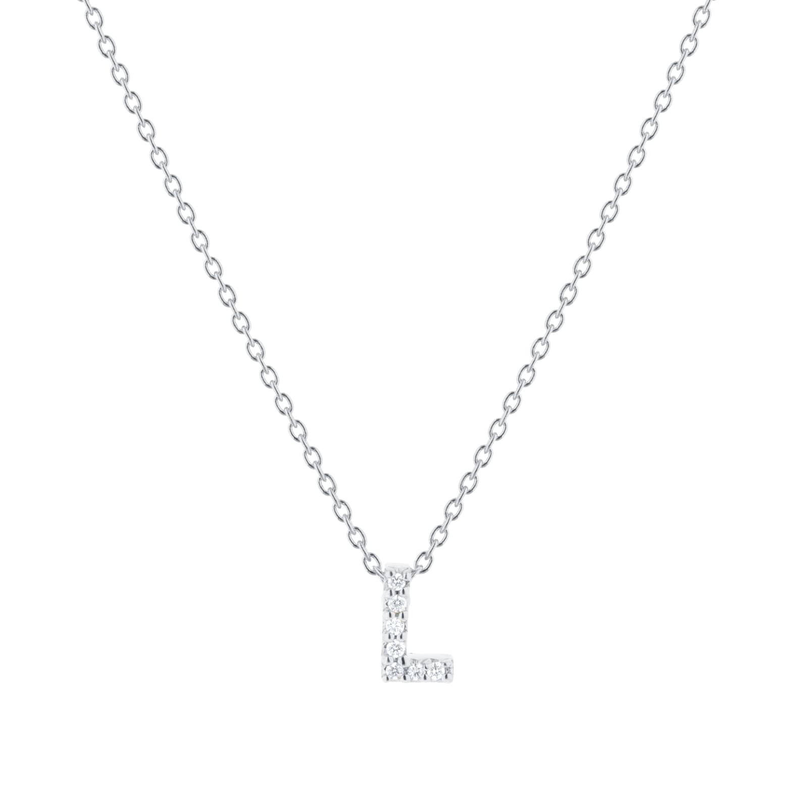 Roberto Coin Tiny Treasures 18ct White Gold 0.03ct Love Letter L Necklace