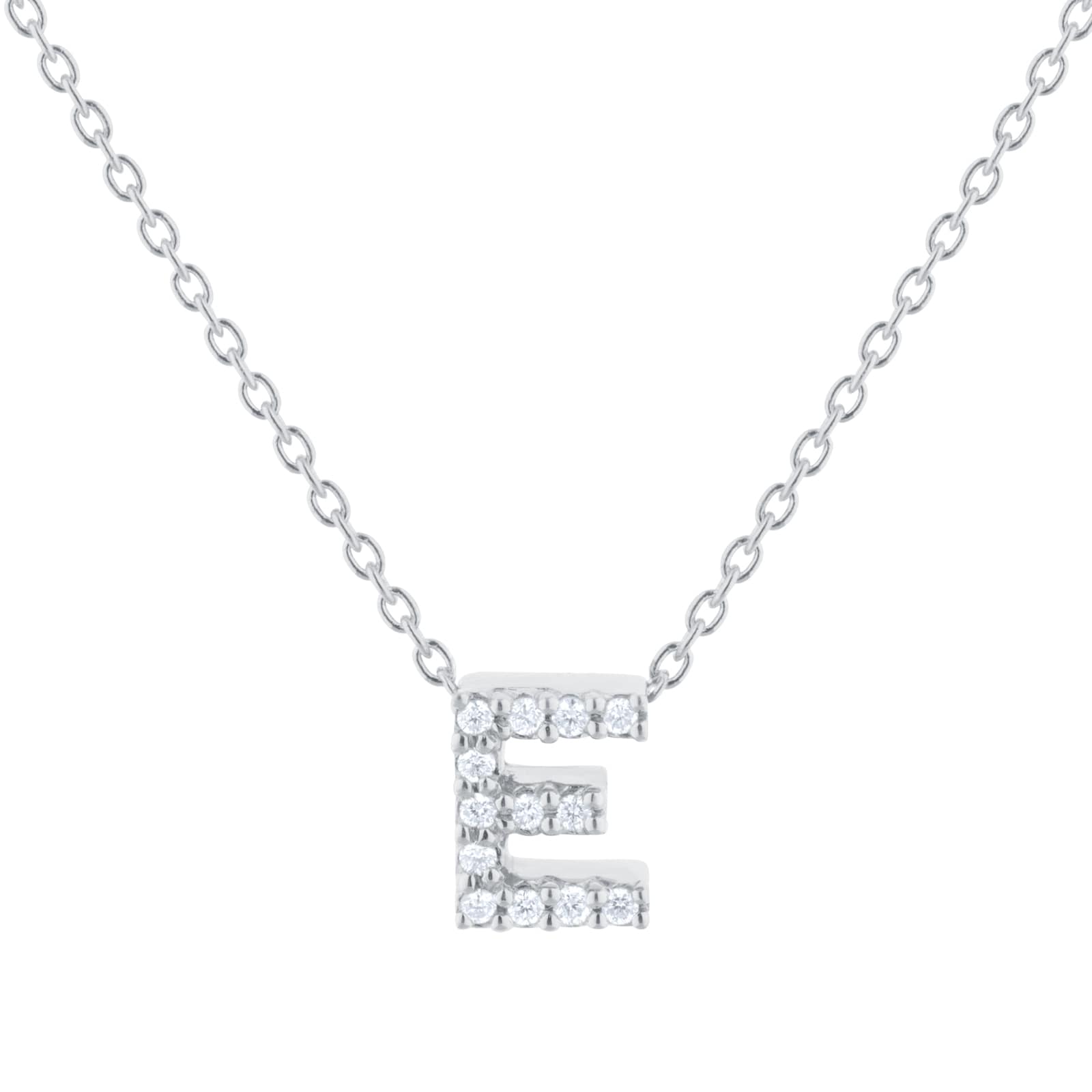Roberto Coin Tiny Treasures 18ct White Gold 0.06ct Love Letter E Necklace Roberto Coin Tiny Treasures 18ct White Gold 0.06ct Love Letter E Necklace