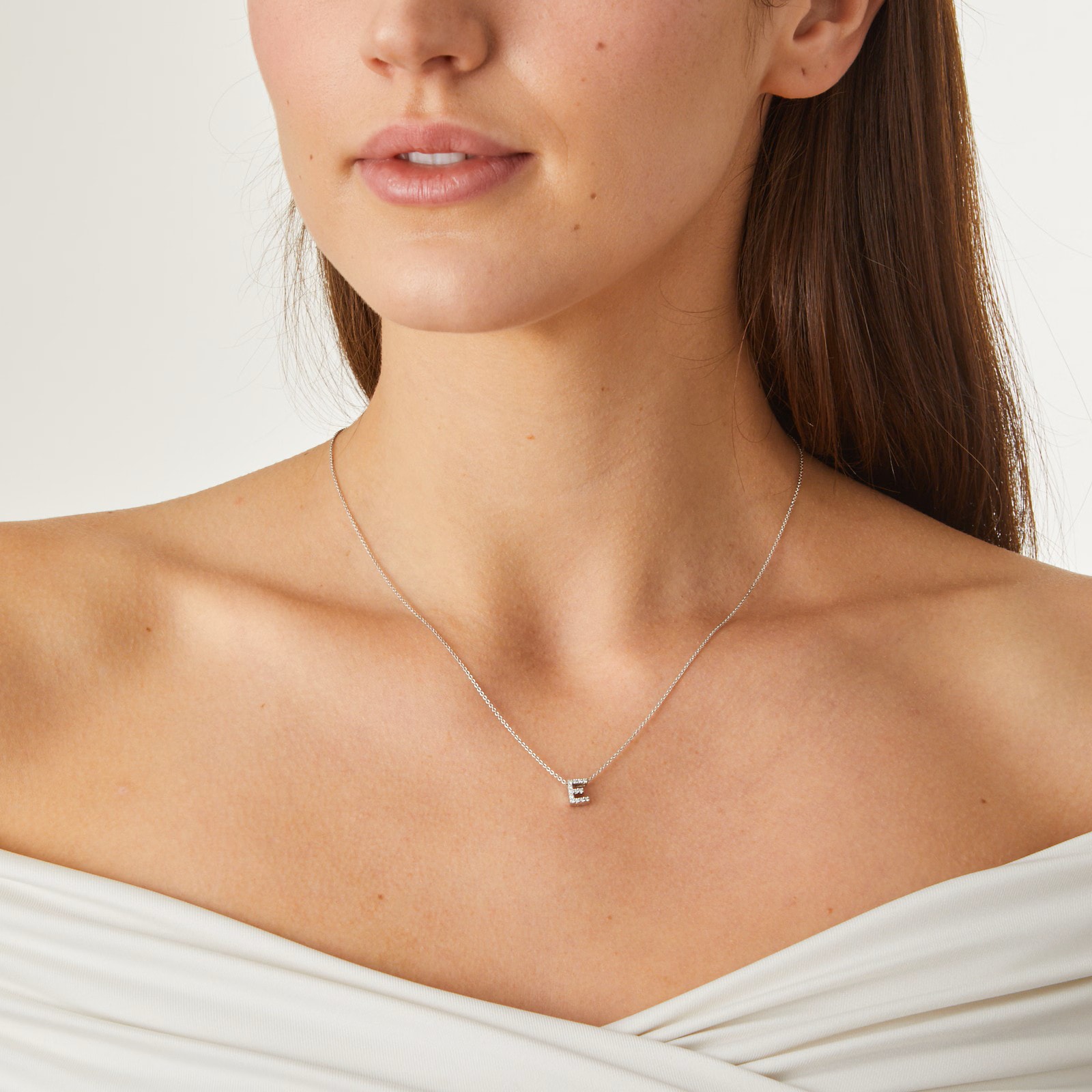 Roberto Coin Tiny Treasures 18ct White Gold 0.06ct Love Letter E Necklace Roberto Coin Tiny Treasures 18ct White Gold 0.06ct Love Letter E Necklace