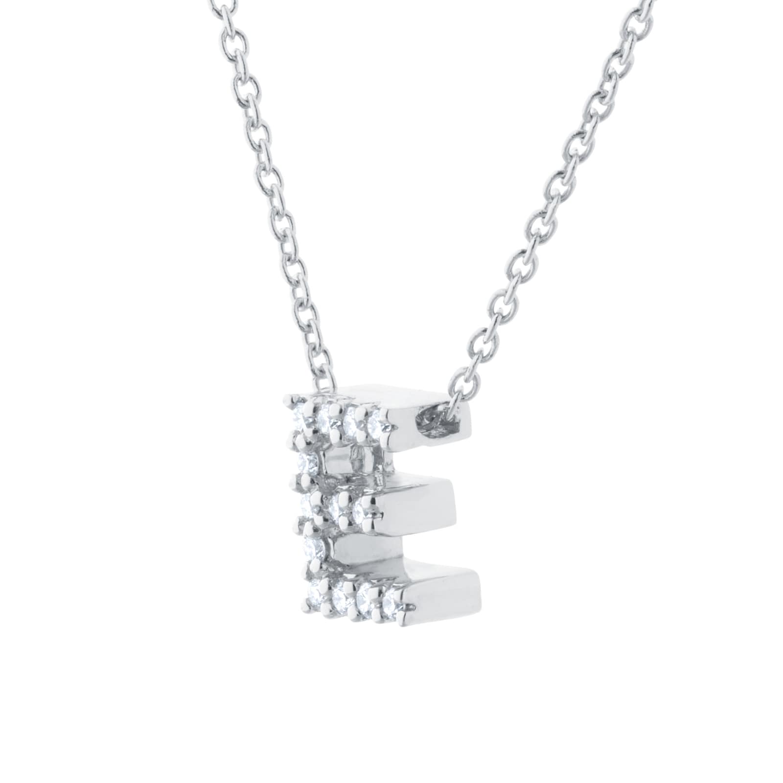 Roberto Coin Tiny Treasures 18ct White Gold 0.06ct Love Letter E Necklace Roberto Coin Tiny Treasures 18ct White Gold 0.06ct Love Letter E Necklace