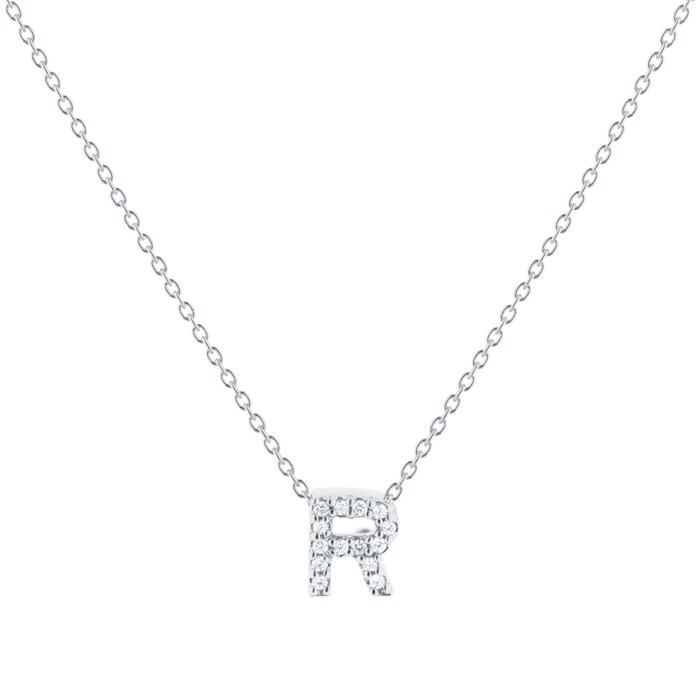 Roberto Coin Tiny Treasures 18ct White Gold 0.06ct Love Letter R Necklace
