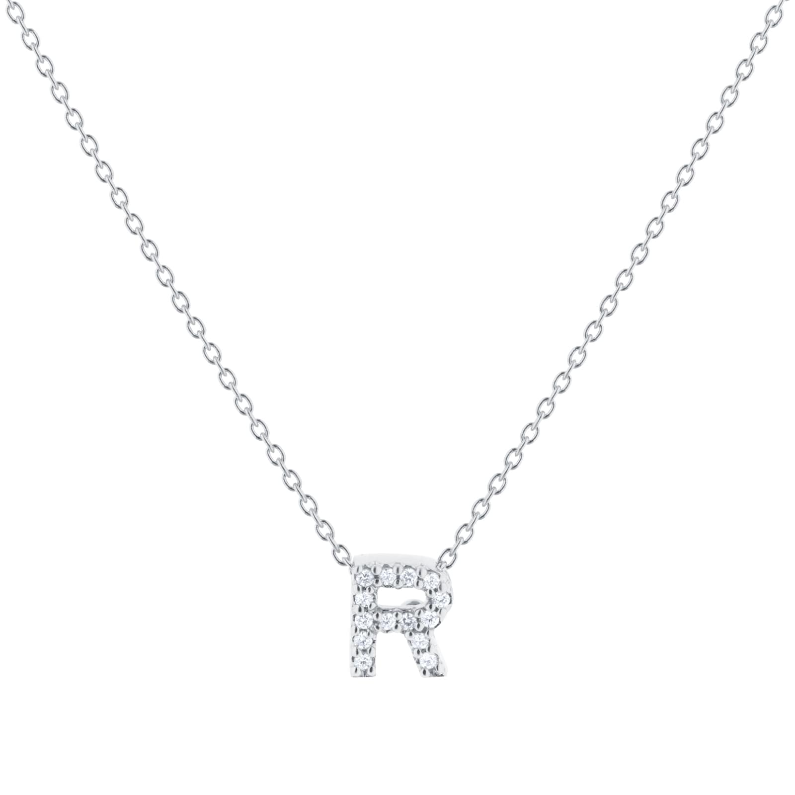 Roberto Coin Tiny Treasures 18ct White Gold 0.06ct Love Letter R Necklace