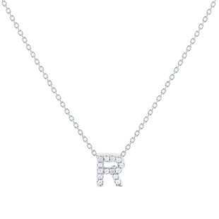 Roberto Coin Tiny Treasures 18ct White Gold 0.06ct Love Letter R Necklace