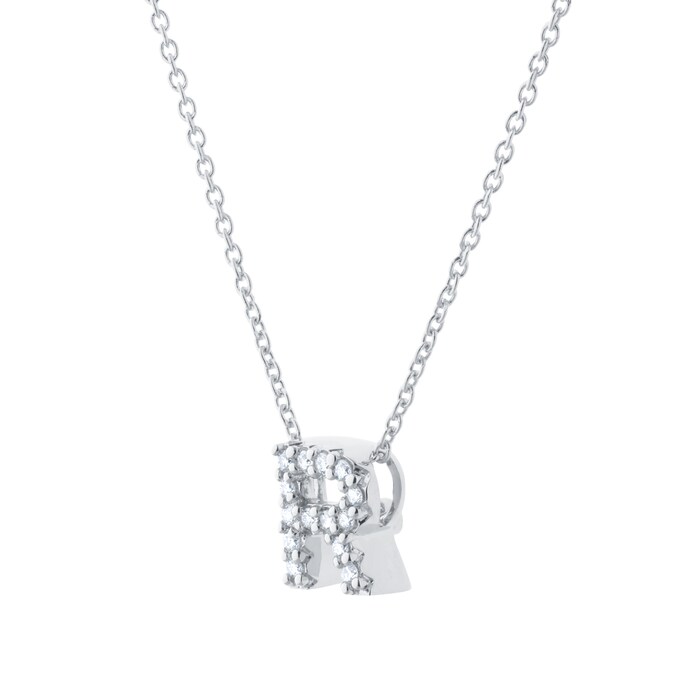 Roberto Coin Tiny Treasures 18ct White Gold 0.06ct Love Letter R Necklace