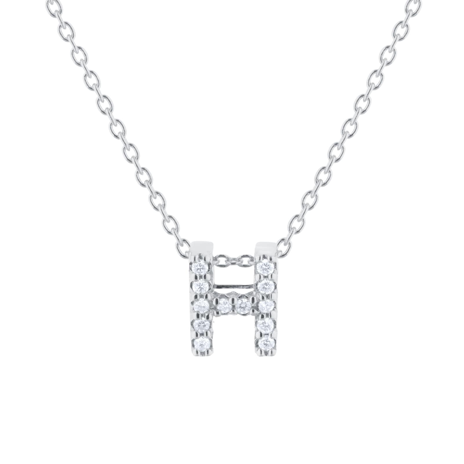 Roberto Coin Tiny Treasures 18ct White Gold 0.06ct Love Letter H Necklace Roberto Coin Tiny Treasures 18ct White Gold 0.06ct Love Letter H Necklace