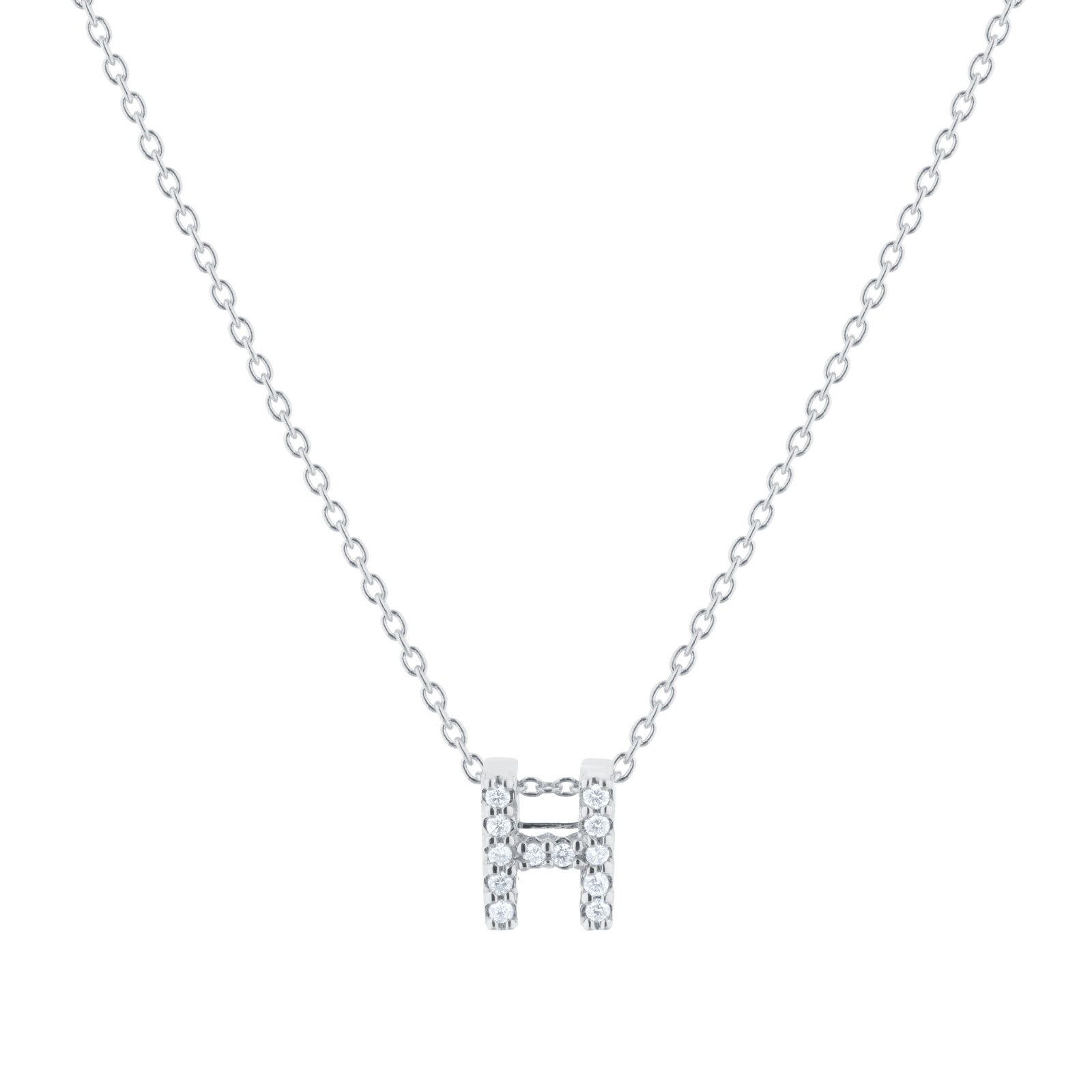 Roberto Coin Tiny Treasures 18ct White Gold 0.06ct Love Letter H Necklace