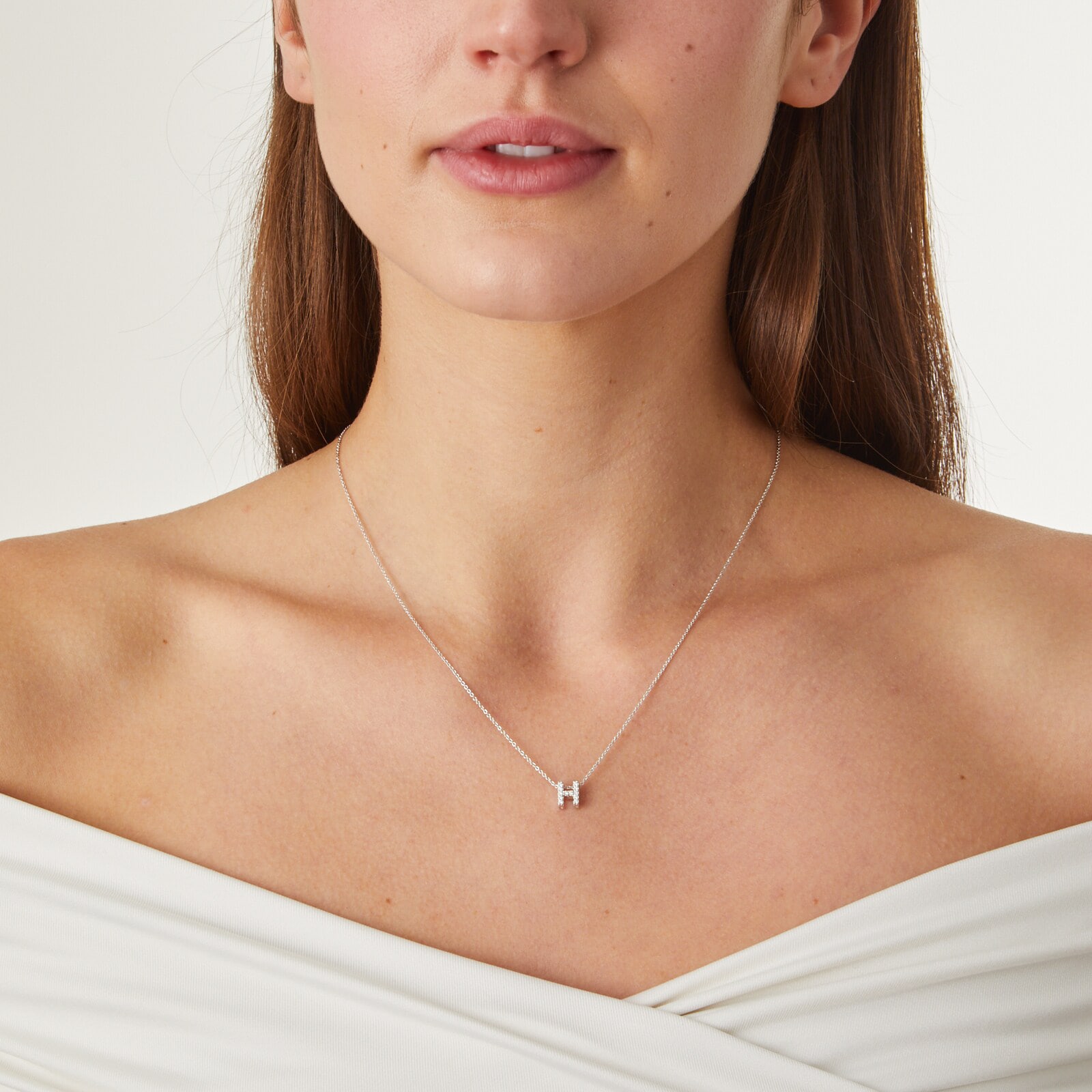 Roberto Coin Tiny Treasures 18ct White Gold 0.06ct Love Letter H Necklace Roberto Coin Tiny Treasures 18ct White Gold 0.06ct Love Letter H Necklace