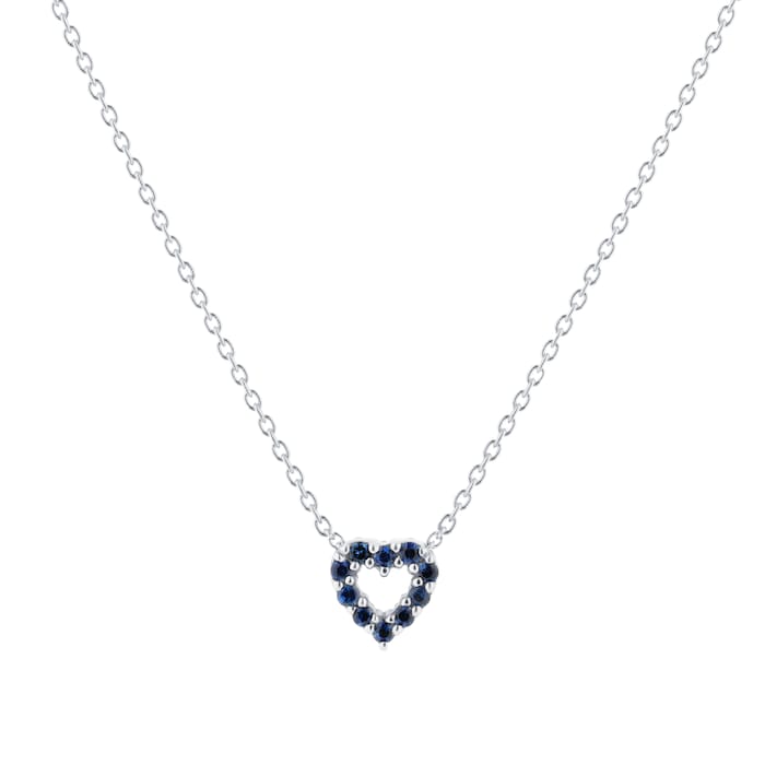 Roberto Coin Tiny Treasures 18ct White Gold 0.10ct Diamond & 0.10ct Sapphire Heart Necklace