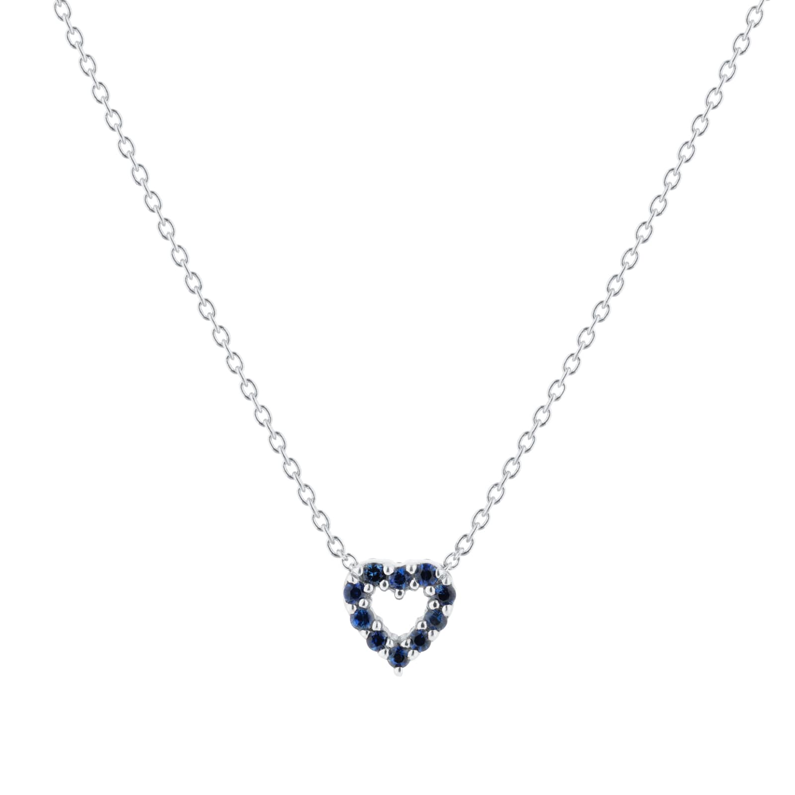 Roberto Coin Tiny Treasures 18ct White Gold 0.10ct Diamond & 0.10ct Sapphire Heart Necklace