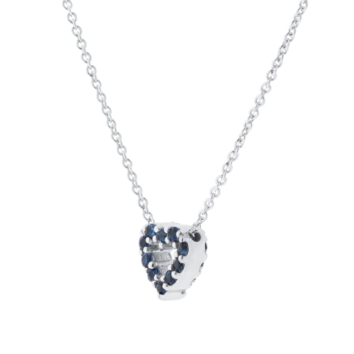 Roberto Coin Tiny Treasures 18ct White Gold 0.10ct Diamond & 0.10ct Sapphire Heart Necklace